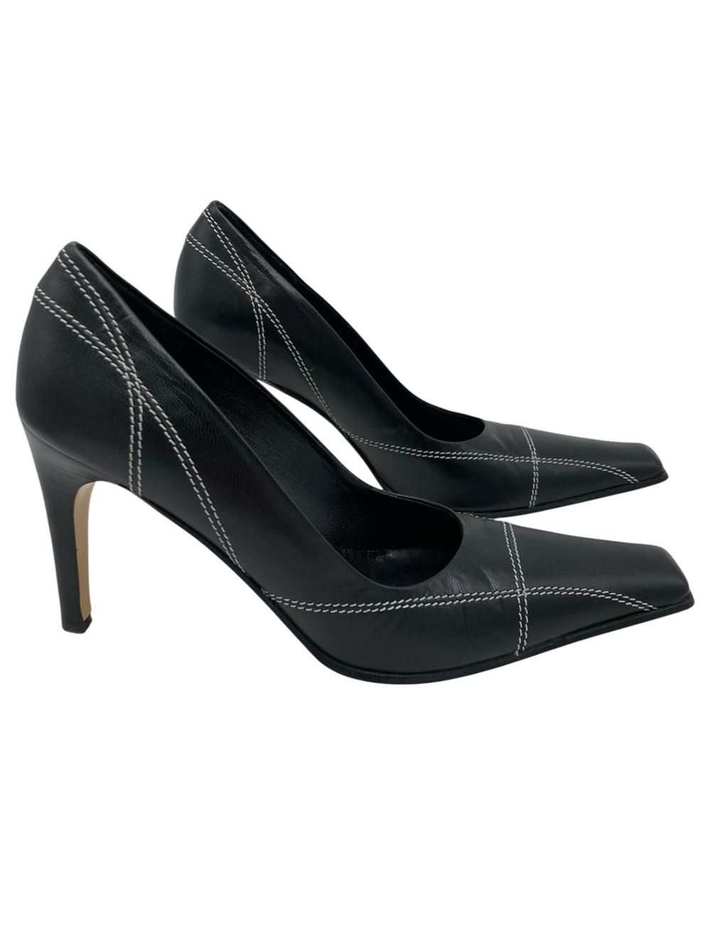 Claudia Ciuti Snip Toe Contrast Stitch Leather Heels